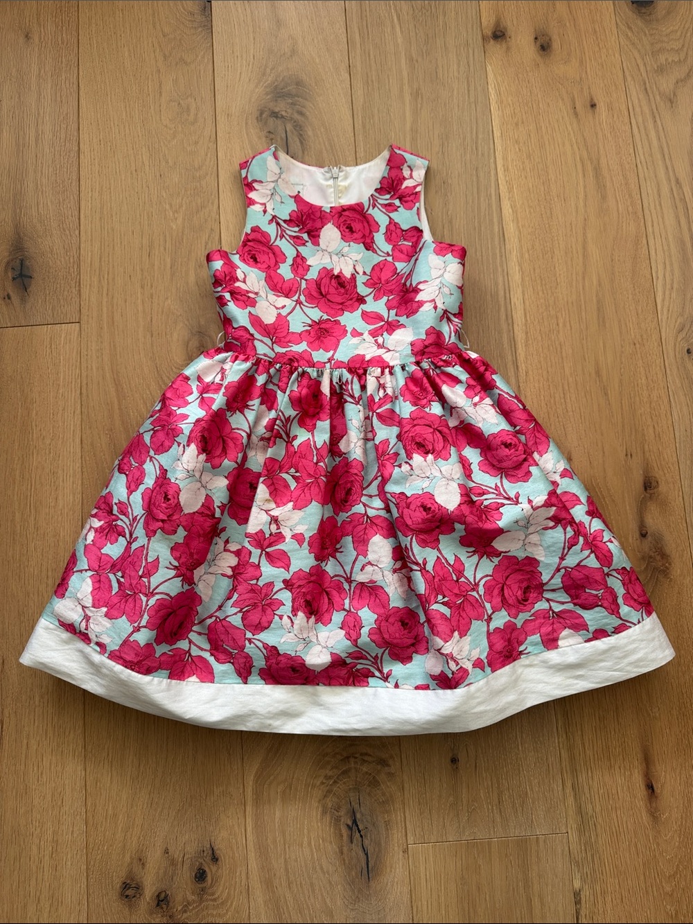 Pippa & Julie Pink Floral Fit-and-Flare Dress with Light Blue Base